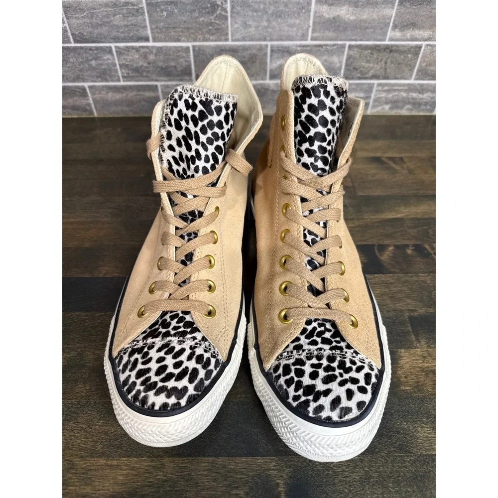 Converse Chuck Taylor All Star Hi Suede Leopard Print Tan Sneakers Wmns 12 Mn 10 - Picture 2 of 10